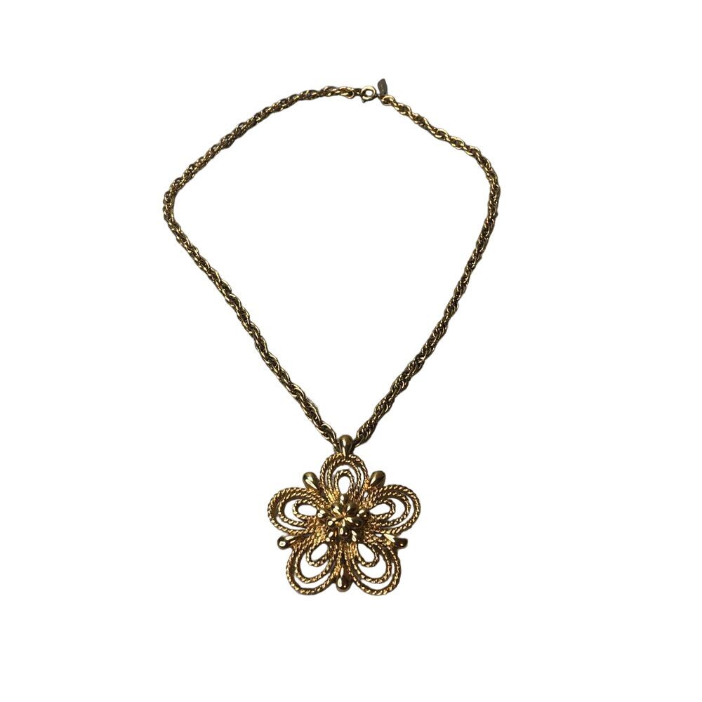 Vintage Gold Flower Pendant Necklace Boho Chic Statement Jewelry